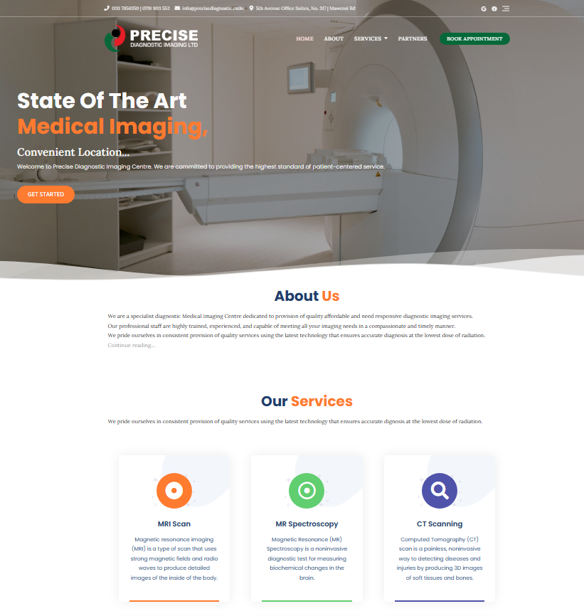 Screenshot of precisediagnostic.co.ke website